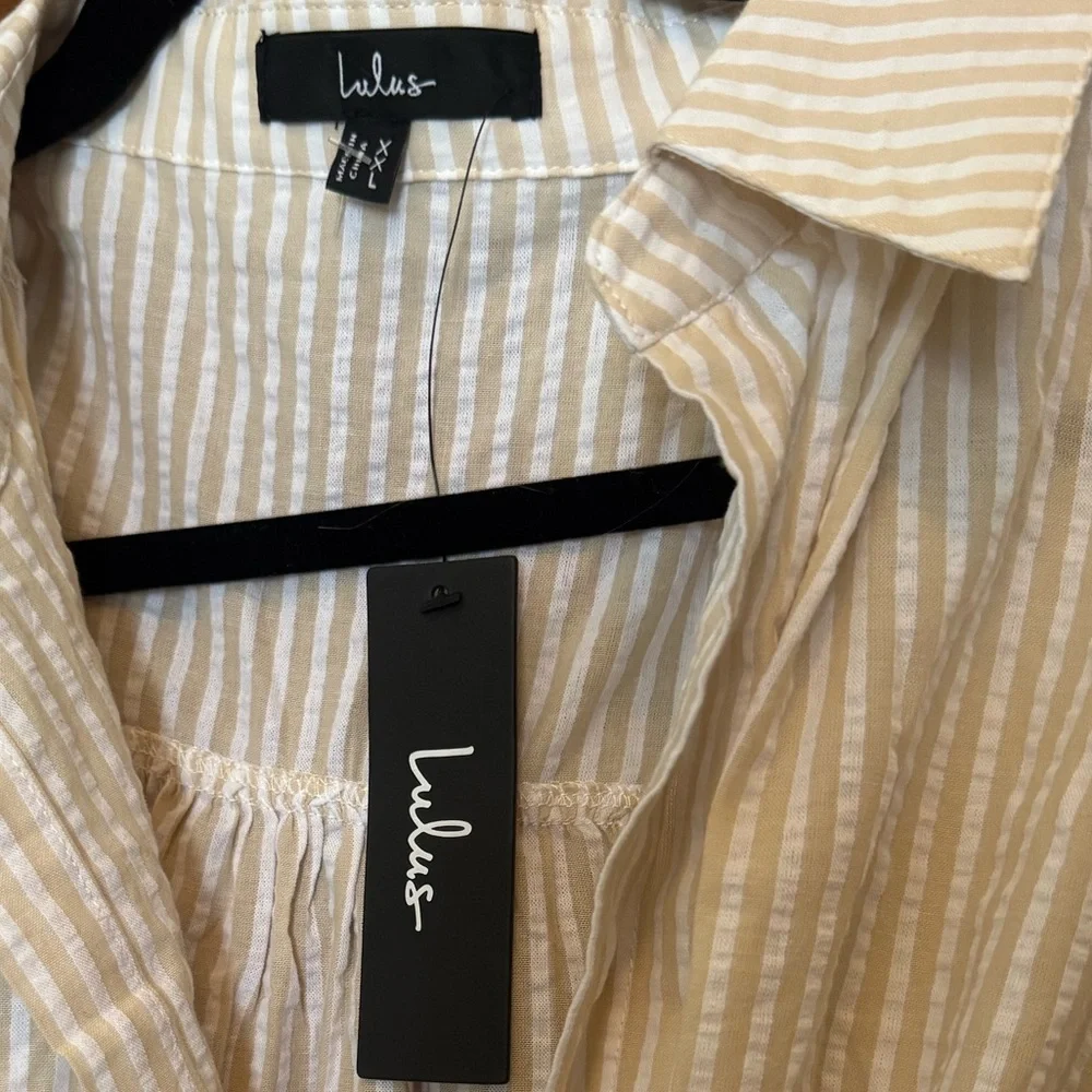 Lulu's Cream and Light Beige Striped Midi Dress - Picture 7 of 8